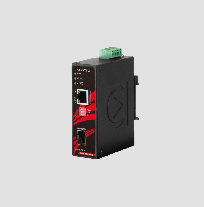 Compact Industrial Gigabit IEEE 802.3bt Ethernet-to-Fiber Media Converters