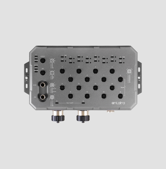 18-Port Industrial M12 IP67 Waterproof Gigabit PoE+ Light Layer 3 Managed Ethernet Switches